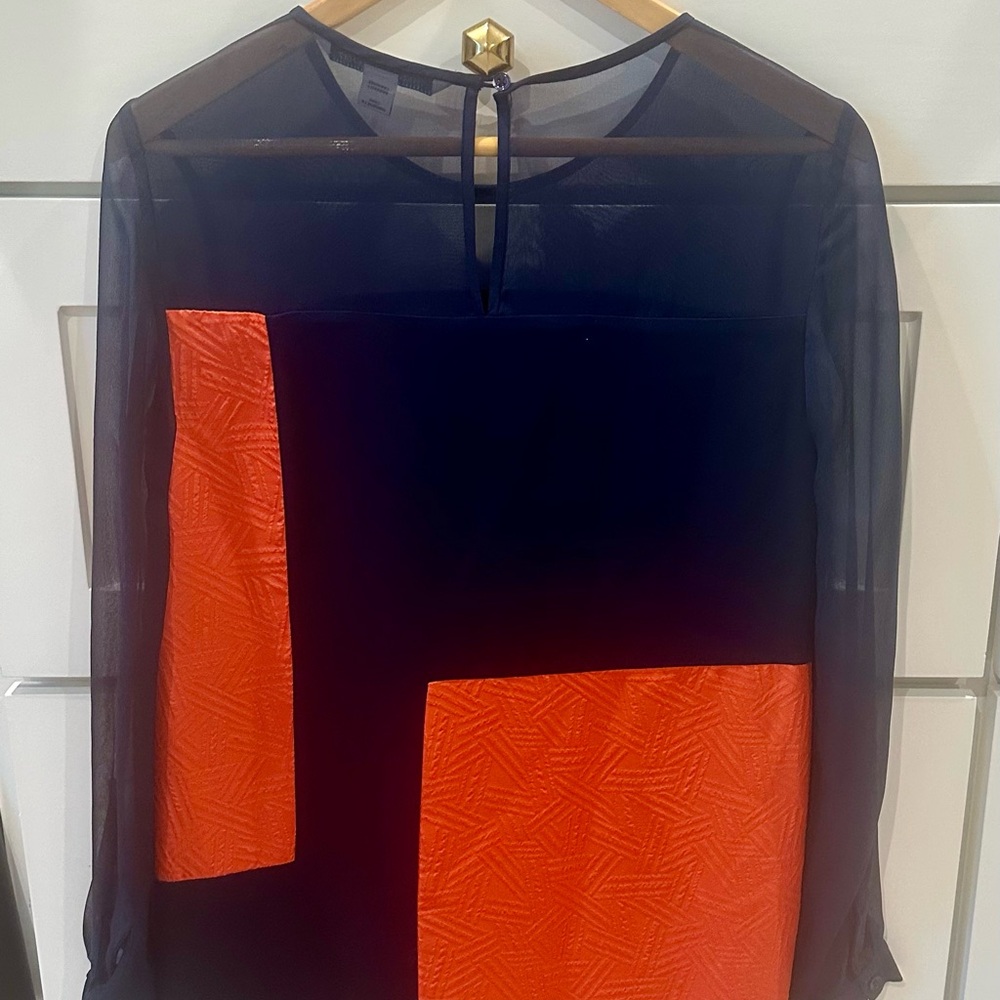 Diane Von Furstenberg Navy and Orange Long Sleeve Dress